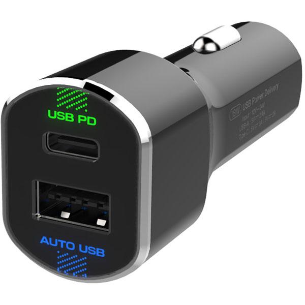 カシムラ カープラグ型充電器　リバーシブルUSB　自動判定インジケータ付き  ブラック DC-026 ［2ポート /USB Power Delivery対応］ | Kashimura | 01