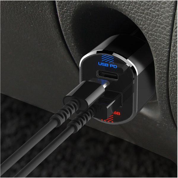 カシムラ カープラグ型充電器　リバーシブルUSB　自動判定インジケータ付き  ブラック DC-026 ［2ポート /USB Power Delivery対応］ | Kashimura | 02