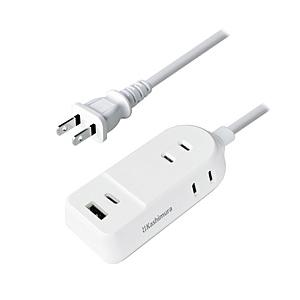 カシムラ 3口のACコンセントUSB Type-C 1ポート+USB-A 1ポート搭載電源タップ   AC-042 ［1.0m /3個口 /スイッチ無 /2ポート］ | Kashimura