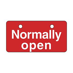 日本緑十字 緑十字　バルブ開閉札　Normally　open（常時開）・赤　50×100mm 168003 | 