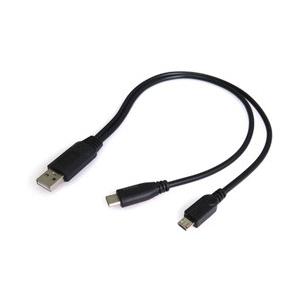 タイムリー 0.3m 2分岐［USB-C＋micro USB ⇔ USB-A］2.0ケーブル 充電 GMC12Y ブラック | タイムリー