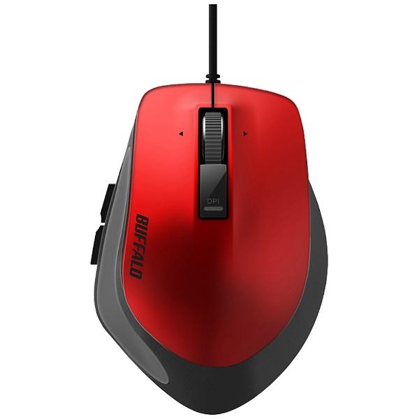 BUFFALO(バッファロー) 有線BlueLEDマウス［USB 1.5m・Mac／Win］　BSMBU500Mシリーズ 静音　Mサイズ （5ボタン・レッド）　BSMBU500MRD | BUFFALO
