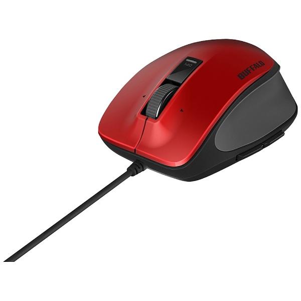 BUFFALO(バッファロー) 有線BlueLEDマウス［USB 1.5m・Mac／Win］　BSMBU500Mシリーズ 静音　Mサイズ （5ボタン・レッド）　BSMBU500MRD | BUFFALO | 01
