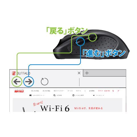 BUFFALO(バッファロー) マウス  ブラック BSMBB308BK ［BlueLED /無線(ワイヤレス) /5ボタン /Bluetooth］ [振込不可] | BUFFALO | 03