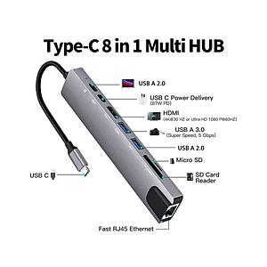 ［USB-C オス→メス カードスロットｘ2 / HDMI / LAN / USB-Aｘ2 / USB-Cｘ2］ USB PD対応 87W ドッキングステーション   HDX-C8 ［USB Power Delivery対応］ | 
