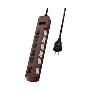 ELECOM(エレコム) タップ Color Style(カラースタイル) ブラウン T-BR04-2620BR ［2.0m /6個口 /スイッチ付き（個別）］ [振込不可] | ELECOM