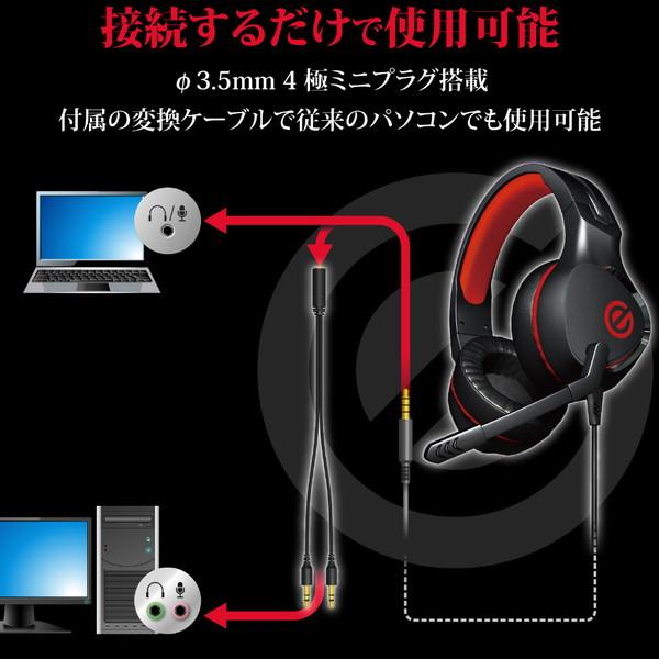 ELECOM(エレコム) HS-G01BK　有線ゲーミングヘッドセット オーバーヘッド型 PS5対応 [4極ミニプラグ/コントローラ付/ブラック] | ELECOM | 05