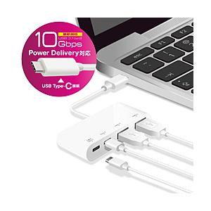 ELECOM(エレコム) U3HC-A424P10WH(ホワイト)　USB Type-Cコネクタ搭載USBハブ(PD対応) Gen2 [振込不可][代引不可] | ELECOM