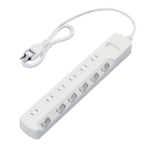 ELECOM(エレコム) 省エネタップ 個別スイッチ ホコリシャッター付 6個口 1m ホワイト T-E6CA-2610WH 【864】 [振込不可] | ELECOM | 01