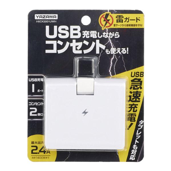 ヤザワ 雷ガード付コーナータップ 2AC+1USB2.4A（2個口+USB1ポート） H6CK3001UWH ホワイト 【864】 |  | 02