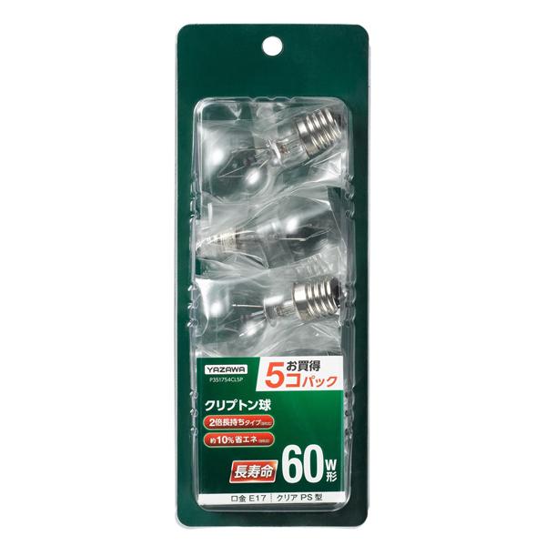 ヤザワ 省エネクリプトンランプ60W形クリア 長寿命 5個入 P351754CL5P    ［E17 /60W相当 /電球色 /5個］ |  | 01