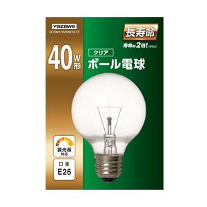 ヤザワ ボール電球40W形クリア 長寿命 φ70　GC100/110V38W70LYZ　口金E26    ［E26 /電球色 /1個 /40W相当 /ボール電球形］ | 