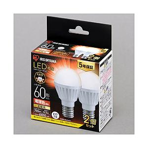アイリスオーヤマ LED電球 E17 広配光 60形相当 電球色 2個セット   LDA7L-G-E17-6T62P ［E17 /一般電球形 /60W相当 /電球色 /2個 /広配光タイプ］ | IRIS OHYAMA
