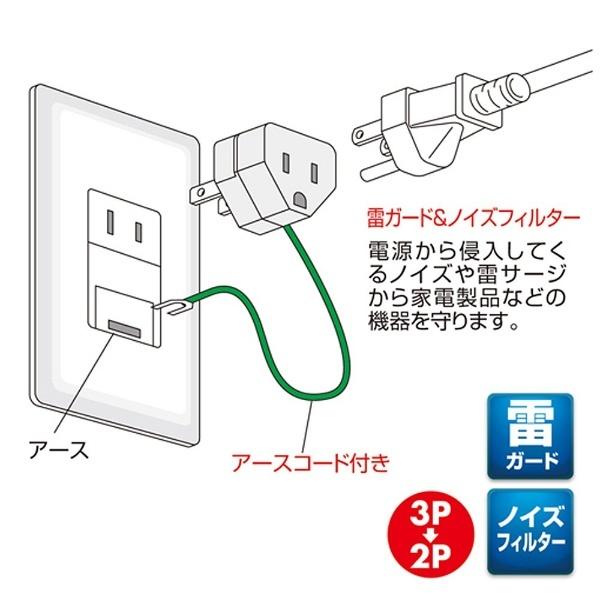 SANWA SUPPLY(サンワサプライ) 3P→2P変換アダプタ（ノイズフィルター付き）　TAP-AD2N | SANWA SUPPLY | 01