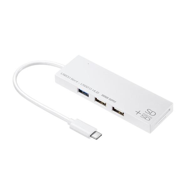 SANWA SUPPLY(サンワサプライ) USB-3TCHC16W　USB-Type C コンボハブ （カードリーダー付き) ホワイト [振込不可] | SANWA SUPPLY | 01