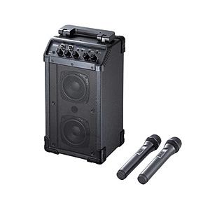 ワイヤレスマイク付き拡声器スピーカー ワイヤレスマイク2本 スピーカーセット 最大出力40W 有線マイク対応 外部音声入力搭載 専用バッグ付属 電池/AC両対応 … | SANWA SUPPLY