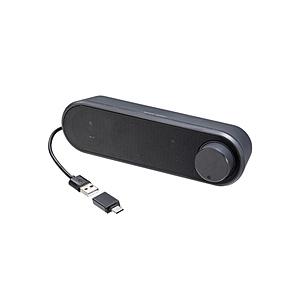 MM-SPU25BK PCスピーカー USB-C＋USB-A接続  横置きスリム 6W 小型 USBケーブル1本 Type-C変換アダプタ ケーブル2m 音量調整 密閉型フルレンジ (Mac/Windows1… | SANWA SUPPLY