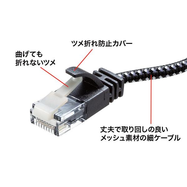 LANケーブル ［カテゴリー6A /0.5m /スタンダード］　つめ折れ防止 細径メッシュ KB-T6AME-005BKW ブラック＆ホワイト [■ケーブル長:0.5m] | SANWA SUPPLY | 02