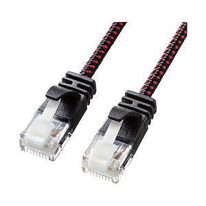 LANケーブル ［カテゴリー6A /10m /スタンダード］　つめ折れ防止 細径メッシュ KB-T6AME-10BKR ブラック＆レッド [■ケーブル長:10m] | SANWA SUPPLY