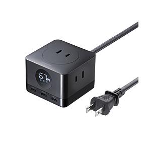 SANWA SUPPLY(サンワサプライ) USB急速充電機能付きタップGaN PD67W   TAP-B111C3BK | SANWA SUPPLY