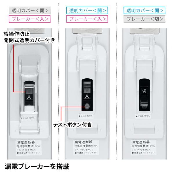 SANWA SUPPLY(サンワサプライ) 漏電ブレーカータップ（3P・6個口・5m）   TAP-BR36LN-5 | SANWA SUPPLY | 03