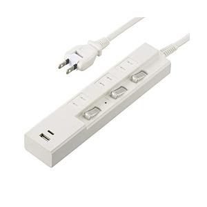 ORIGINAL BASIC USB付き節電タップ Type-Cポート付  白 OBB-TPK311AC-W ［1.0m /3個口 /スイッチ付き（個別） /2ポート］ | 