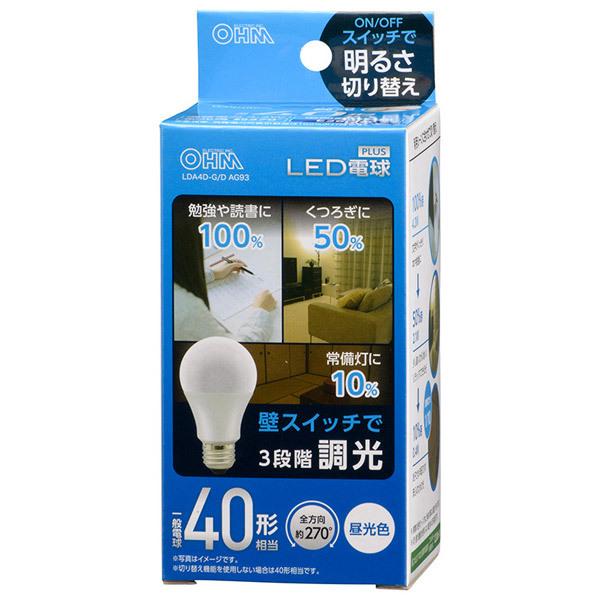 オーム電機 LED電球   LDA4D-G/DAG93 ［E26 /一般電球形 /40W相当 /昼光色 /1個 /全方向タイプ］ | OHM | 01