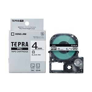 キングジム SS-4K （テプラPROテープカートリッジ  白 黒文字 4mm） 【864】 | KING JIM