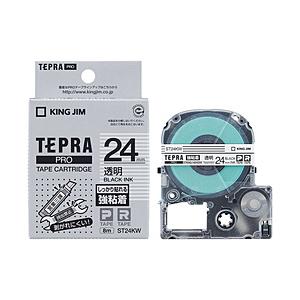 キングジム テプラ　強粘着ラベル （透明テープ／黒文字／24mm幅） ST24KW | KING JIM