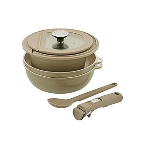 ベストコ フライパン 深型フライパン ポット ガラス蓋 ハンドル スプーン 7点セット IH ガス火対応 SONOMA グレージュ LV-0403 | 
