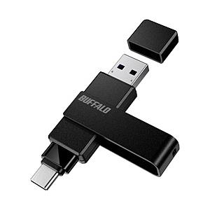 BUFFALO(バッファロー) USBメモリ (Chrome/Android/iPadOS/iOS/Mac/Windows11対応) ブラック RUF3-ACR64G-B/C ［64GB /USB TypeA＋USB TypeC /USB3.2 /回転式］ | BUFFALO