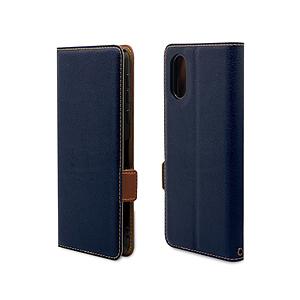 ラスタバナナ BASIO active/シンプルスマホ6 薄型手帳ケース サイドマグネット  ネイビー×ブラウン 7344BSACBO | ラスタバナナ