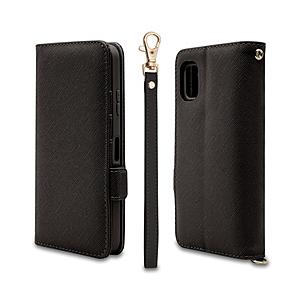 ラスタバナナ AQUOS wish3 ハンドストラップ付き手帳型ケース BK カード4枚  ブラック 7554AQOW3BO | ラスタバナナ