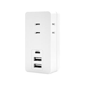 ラスタバナナ 電源タップType-C PD20W USB-A×2 15W 3コンセント ホワイト  ホワイト R3ACC2A20W01WH ［直挿し /3個口 /スイッチ無 /3ポート］ | ラスタバナナ
