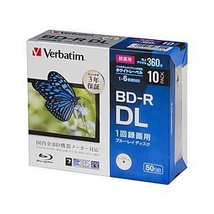 VERBATIMJAPAN 録画用 BD-R DL 1-6倍速 50GB 10枚【5mmスリムケース / インクジェットプリンタ対応】 VBR260RP10D1-B | 
