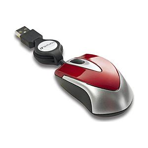 VERBATIMJAPAN 有線光学式マウス ［USB］ （巻き取り式・70cm・3ボタン・レッド）　MUSTORV3 | 