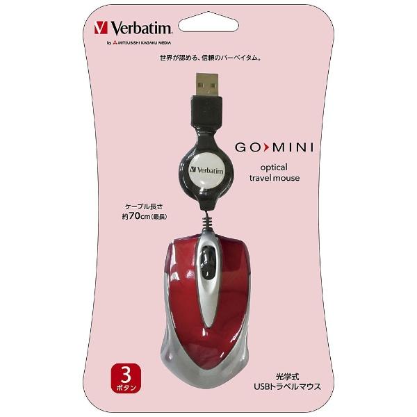 VERBATIMJAPAN 有線光学式マウス ［USB］ （巻き取り式・70cm・3ボタン・レッド）　MUSTORV3 |  | 01
