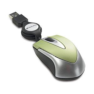 VERBATIMJAPAN 有線光学式マウス ［USB］ （巻き取り式・70cm・3ボタン・グリーン）　MUSTOGV3 | 