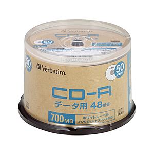 VERBATIMJAPAN データ用CD-R 700MB 1-48倍速 50枚【スピンドル / インクジェットプリンタ対応】　SR80FP50SV1-B | 