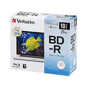VERBATIMJAPAN 長期3年保証 データ用BD-R 1-6倍速 25GB 10枚【インクジェットプリンタ対応】　DBR25RP10D1-B | 