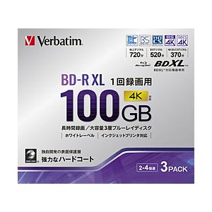 VERBATIMJAPAN インジェットプリント対応 録画用BD-R XL 100GB 3枚 VBR520YP3D3 | 