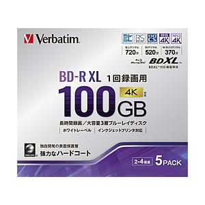 VERBATIMJAPAN インジェットプリント対応 録画用BD-R XL 100GB 5枚 VBR520YP5D3 | 