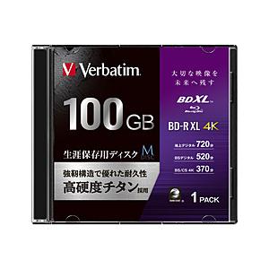 VERBATIMJAPAN 録画用BD-R XL 【生涯保存用ディスク「M-DISC」】  VBR520YMDP1V1 ［1枚 /100GB /インクジェットプリンター対応］ | 