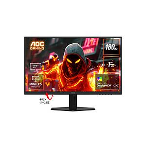 AOC(エーオーシー) Q27G40XMN/11 ゲーミングモニター  ブラック ＆ レッド ［27型 /WQHD(2560×1440） /ワイド /180Hz］ | 