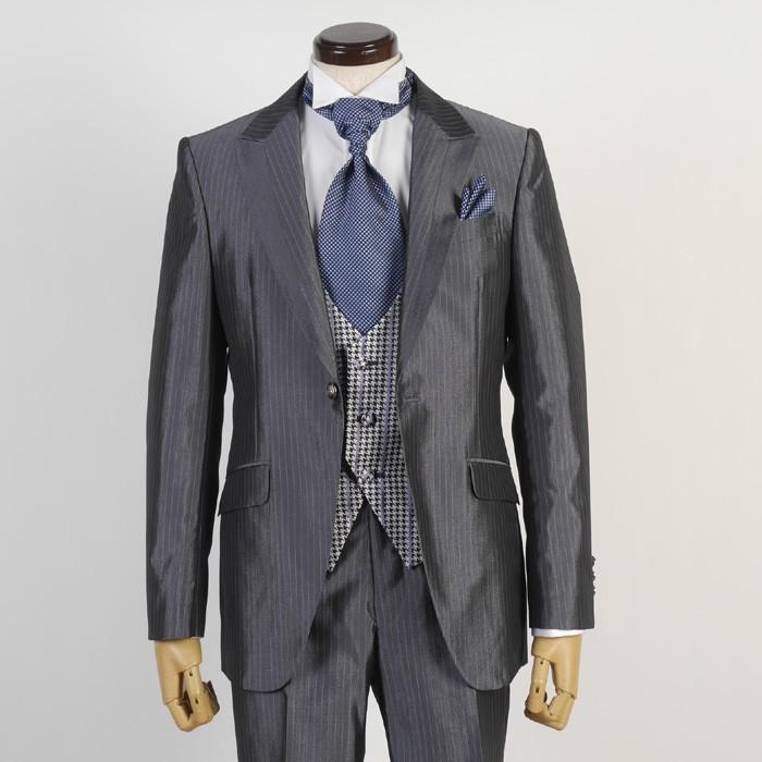 タキシード 【Lサイズ】ピークドラペル 1釦 3ピース ノータック アジャスター付き 裾上げ済 ネクタイ、チーフ付き 27000 gt902-rss- Lサイズジャケット1釦 ピークドラペル 3ピース タキシードタキシード