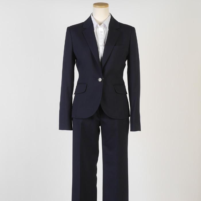 スーツ レディース Sサイズ 濃紺織り柄 ビジネススーツ1釦ジャケット パンツセット洗えるウール ストレッチ 7000 LSS903