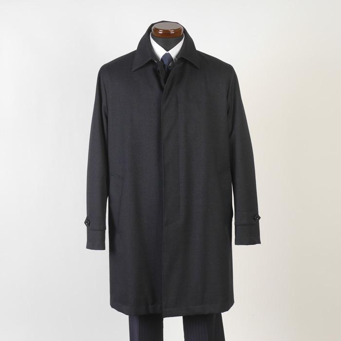 ステンカラー コート メンズ背裏、袖裏中綿入り 張り艶あるウール混紡