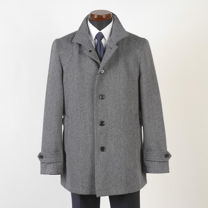 スタンドカラー コート メンズショート丈 ウールブレンド 斜め