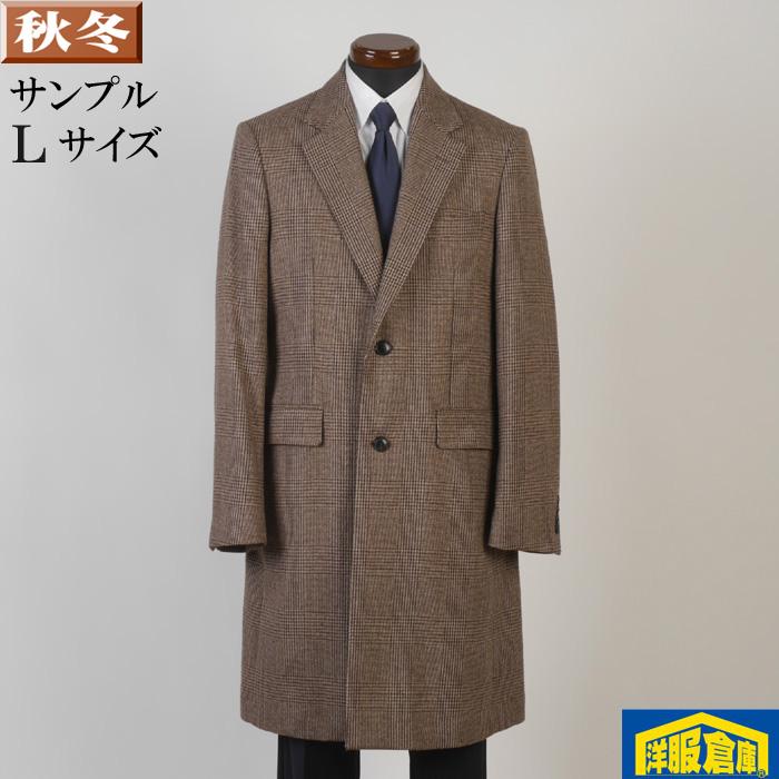 カーキとブラウンのチェック柄チェスターコート Lサイズ チェスターカラー コート メンズ Lサイズ ビジネス カジュアルグレン