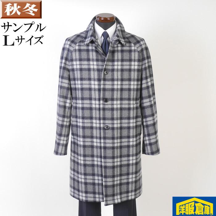 ステンカラー コート ウール メンズ Lサイズ チェック柄 ビジネス